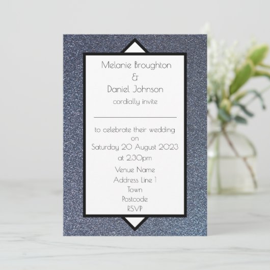 Modern Art Deco Silver Glitter Wedding Uitnodiging (Staand voorkant)