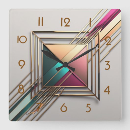 Modern Art Deco Vierkante Klok (Voorkant)