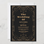 Modern Art Deco Wedding Black en Gold Kaart (Voorkant)