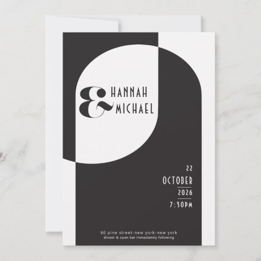 Modern Art Deco Wedding Black White Kaart (Voorkant)