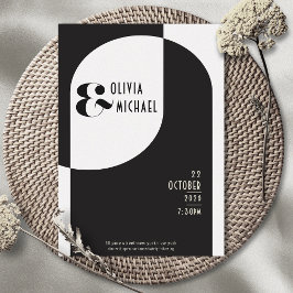 Modern Art Deco Wedding Black White Kaart