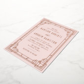 Modern Art Deco Wedding Blush en Roos Gold Folie Uitnodiging (Gedraaid)