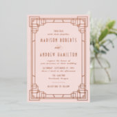 Modern Art Deco Wedding Blush en Roos Gold Folie Uitnodiging (Staand Voorkant)
