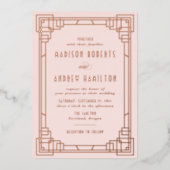 Modern Art Deco Wedding Blush en Roos Gold Folie Uitnodiging (Voorkant)