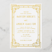 Modern Art Deco Wedding Gold Folie Uitnodiging (Voorkant)