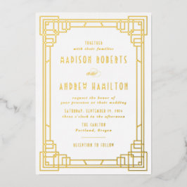 Modern Art Deco Wedding Gold Folie Uitnodiging