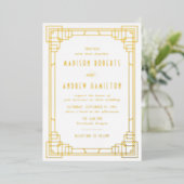 Modern Art Deco Wedding Gold Folie Uitnodiging (Staand Voorkant)