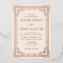 Modern Art Deco Wedding Ivory en Roos Gold Folie Uitnodiging