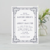 Modern Art Deco Wedding Silver Foil uitnodiging (Staand Voorkant)