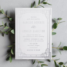 Modern Art Deco Wedding Silver Foil uitnodiging