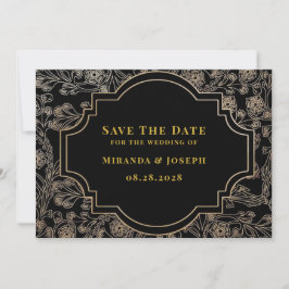 Modern Art Deco Zwart Goud Roos Save The Date Kaar Kaart