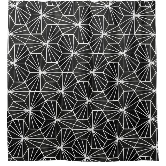 Modern Art Deco Zwart Wit Geometrisch patroon Douchegordijn (Voorkant)