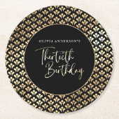 Modern Art Deco Zwart Wit & Goud Verjaardagsfeest Ronde Kartonnen Onderzetter (Voorkant)