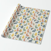 Modern Art Easter Bunny & Floral Egg Pattern Wrap Cadeaupapier (Uitgerold)