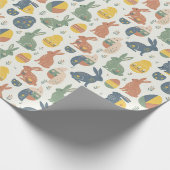 Modern Art Easter Bunny & Floral Egg Pattern Wrap Cadeaupapier (Hoek)