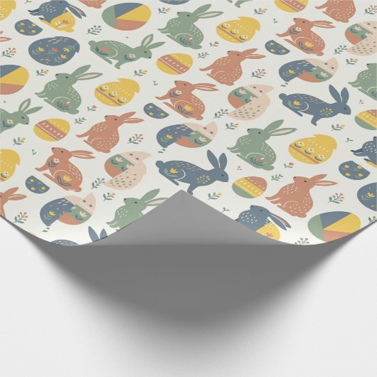 Modern Art Easter Bunny & Floral Egg Pattern Wrap Cadeaupapier (Hoek)