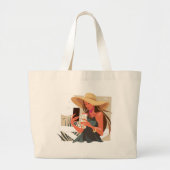 Modern Art Girl With A Hat Grote Tote Bag (Voorkant)