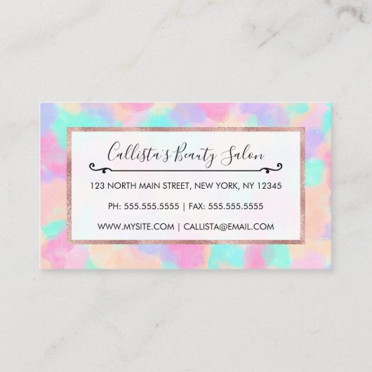 Modern Art Girly Roze Paarse Paint Splotches Klantenkaartje (Achterkant)