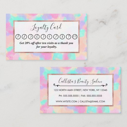 Modern Art Girly Roze Paarse Paint Splotches Klantenkaartje (Voorkant / Achterkant)