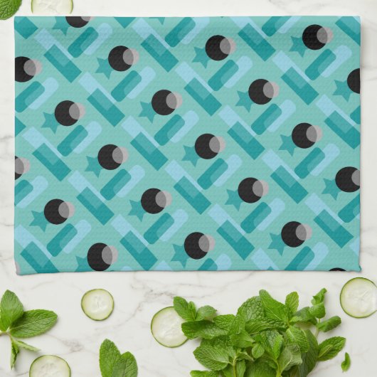 Modern Art Kitchen Towel in Aqua en Black Theedoek (Gevouwen)