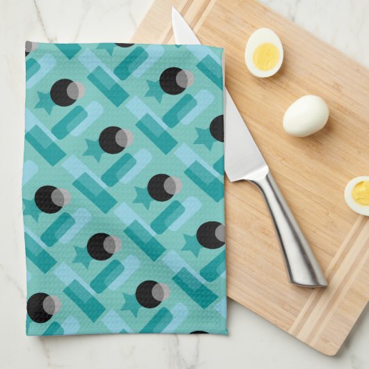 Modern Art Kitchen Towel in Aqua en Black Theedoek (Quarter Fold)