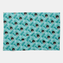 Modern Art Kitchen Towel in Aqua en Black Theedoek