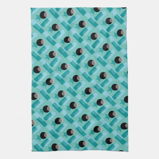 Modern Art Kitchen Towel in Aqua en Black Theedoek (Verticaal)