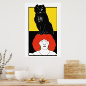 Modern Art Nouveau Beardsley Black Cat Gothic Yell Poster (Keuken)