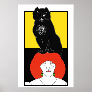 Modern Art Nouveau Beardsley Black Cat Gothic Yell Poster