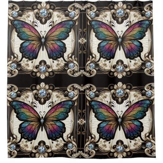 Modern Art Nouveau Rainbow Butterfly Douchegordijn (Voorkant)