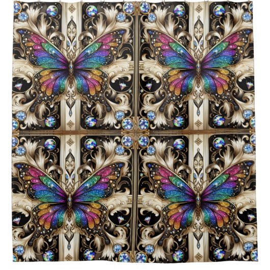 Modern Art Nouveau Rainbow Butterfly Douchegordijn (Voorkant)