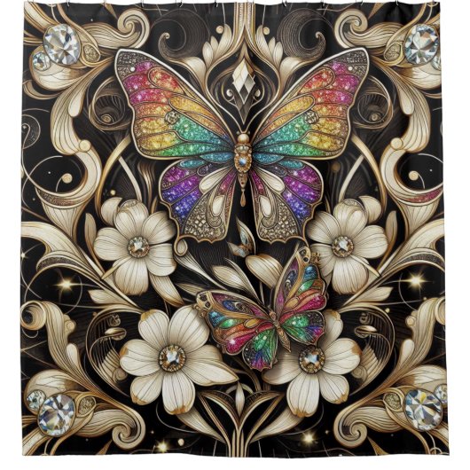Modern Art Nouveau Rainbow Butterfly Douchegordijn (Voorkant)