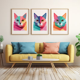 Modern art poster met een kleurrijke Cat 1