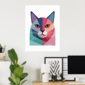 Modern art poster met een roze poes 2 (Thuiskantoor)