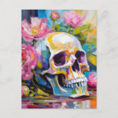 Modern Art Still Life Abstracte schedel en bloemen Briefkaart (Voorkant)