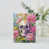 Modern Art Still Life Abstracte schedel en bloemen Briefkaart (Staand voorkant)