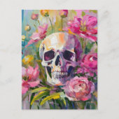 Modern Art Still Life Abstracte schedel en bloemen Briefkaart (Voorkant)