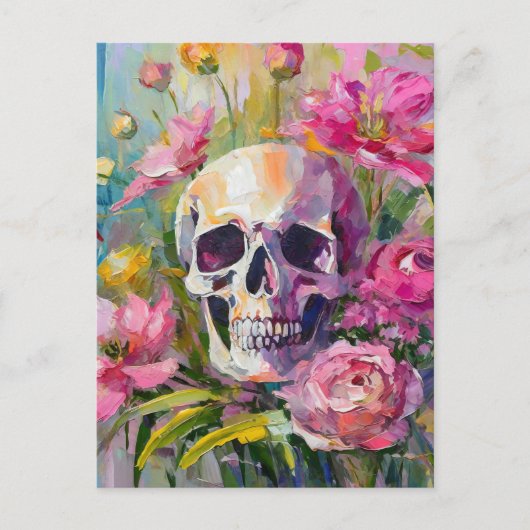 Modern Art Still Life Abstracte schedel en bloemen Briefkaart (Voorkant)