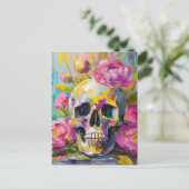 Modern Art Still Life Abstracte schedel en bloemen Briefkaart (Staand voorkant)