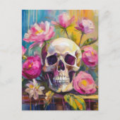 Modern Art Still Life Abstracte schedel en bloemen Briefkaart (Voorkant)