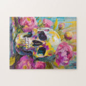 Modern Art Still Life Abstracte schedel en bloemen Legpuzzel (Horizontaal)