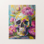 Modern Art Still Life Abstracte schedel en bloemen Legpuzzel (Verticaal)
