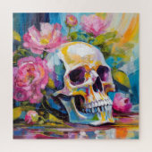 Modern Art Still Life Abstracte schedel en bloemen Legpuzzel (Verticaal)