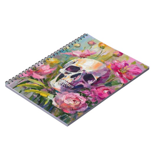 Modern Art Still Life Abstracte schedel en bloemen Notitieboek (Linkerzijde)