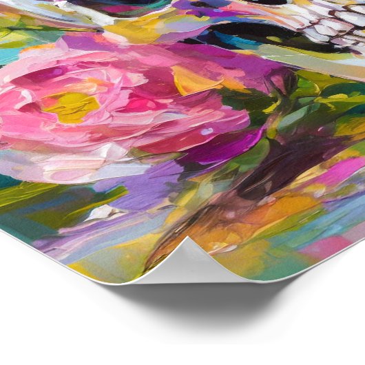 Modern Art Still Life Abstracte schedel en bloemen Poster (Hoek)