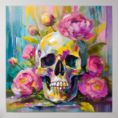 Modern Art Still Life Abstracte schedel en bloemen Poster (Voorkant)