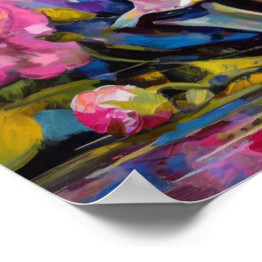 Modern Art Still Life Abstracte schedel en bloemen Poster (Hoek)