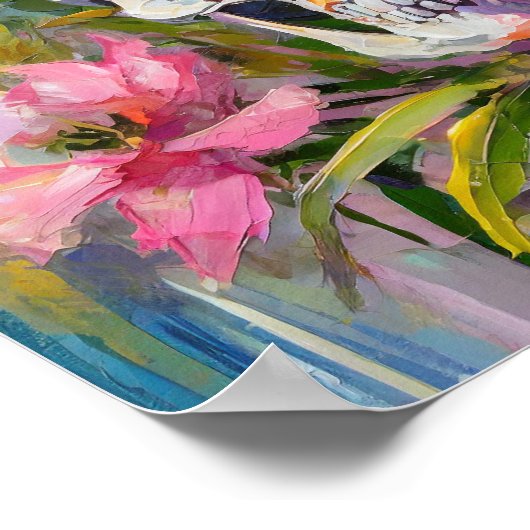 Modern Art Still Life Abstracte schedel en bloemen Poster (Hoek)