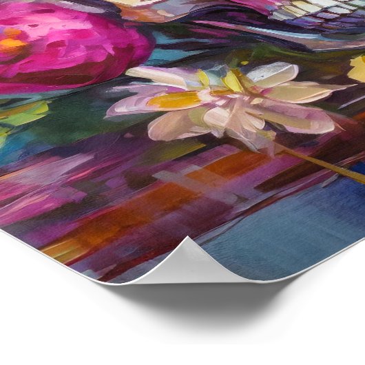 Modern Art Still Life Abstracte schedel en bloemen Poster (Hoek)