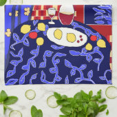 Modern Art Stilleven met citroenen en wijn Theedoek (Gevouwen)